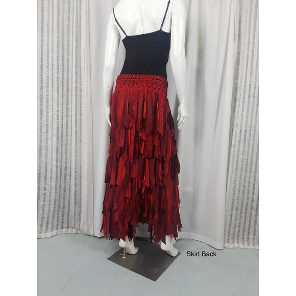 Ravishing Red RagArt Maxi Skirt Bohemian Festival Handmade Up Cycled Size S/M - Picture 6 of 9